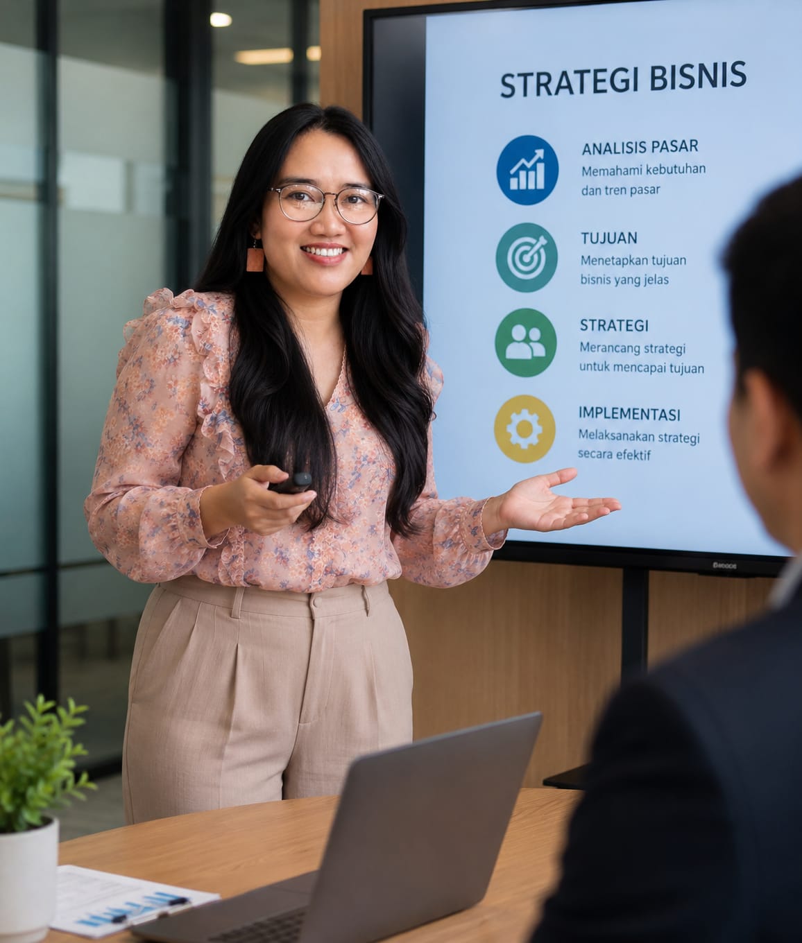 Portrait Elizabeth Simanjuntak SEO Strategist dan author Elizabeth.web.id dengan background kantor minimalis modern dan tampilan profesional.