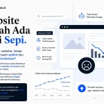 Ilustrasi website sepi dengan traffic rendah akibat struktur website dan strategi SEO yang belum optimal.